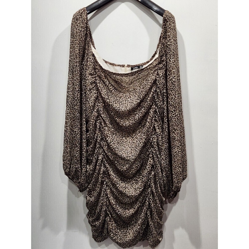 NWT Boohoo Ruched Leopard Chiffon Mini Dress, 24